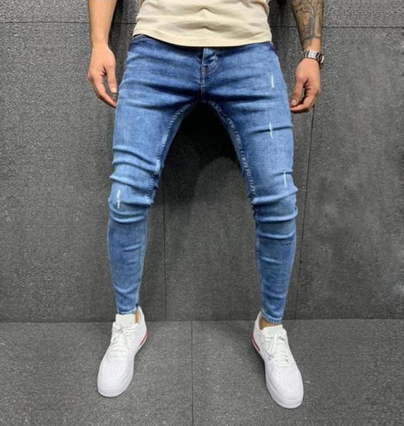

men039s jeans mens blue skinny fashion denim pants ripped distressed slim pencil motorcycle large size8464953