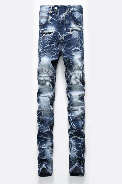 

new mens snow designer fashion slim skinny moto biker casual jeans straight motorcycle jeans men destroyed denim trousers 65011552454, Blue