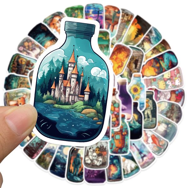 

50 pcs the big world in bottle graffiti stickers for car fridge helmet ipad bicycle phone motorcycle ps4 book pvc skateboard diy decals