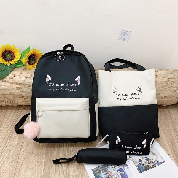 

school bag's 4 pieces 1 set contrast color backpack fashion large capacity student schoolbags 230801