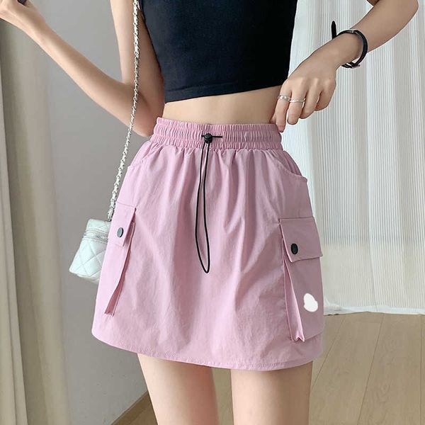 

delicate skirt elastic waist drawstring tooling skirt female summer korean version 2023 new high waist slimming design sense a-line skirt, Black