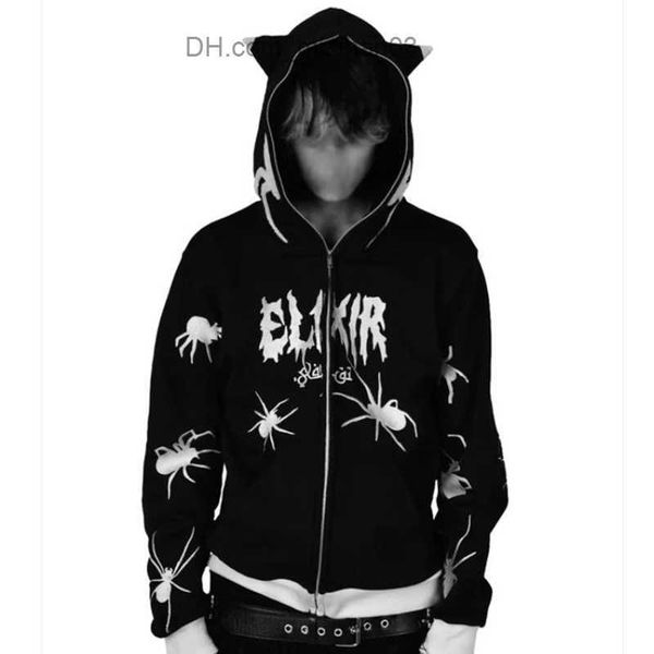 

men's hoodies sweatshirts new spider hoodie harajuku thick vintage grunge y2k street costume autumn winter spider web women's casu, Black