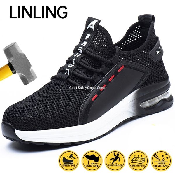 

safety shoes breathable mesh safety shoes men for work sneakers anti-smash steel toe work shoes men women indestructible shoes safety boots, Black;brown