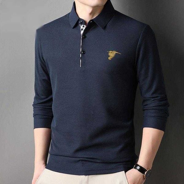 

business casual men polo shirt tb warhorse print long sleeved tshirt burb designer polos tee lapel sweatshirt, White;black