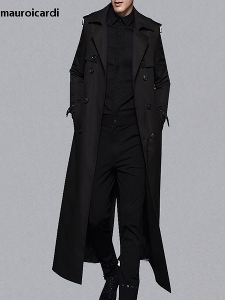 

men's casual shirts mauroicardi spring autumn long black khaki trench coats men double breasted plus size overcoat european fashion 4xl, White;black
