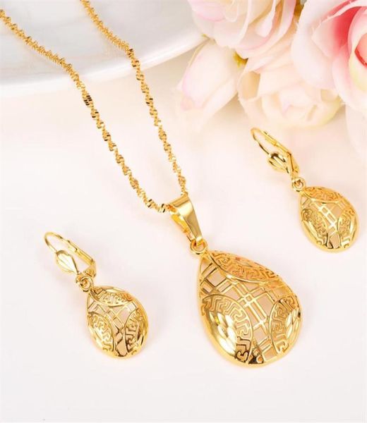 

jewelry sets elegance necklace earrings fine 24k real solid yellow gold gf girlfriend sweethearts daughter wedding gifts new281l756731530, Silver