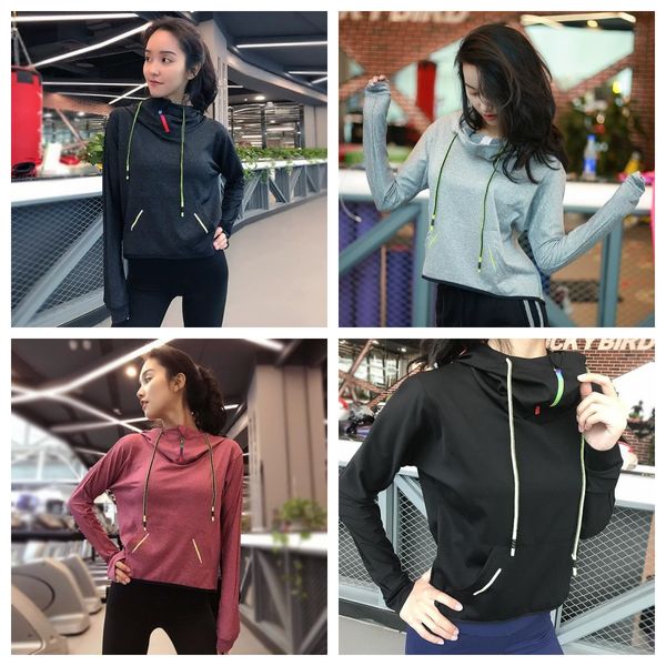 

loose casual and slimming sports jacket, breathable and quick drying hood, fitness training suit, internet celebrity fashion yoga suit, White;red