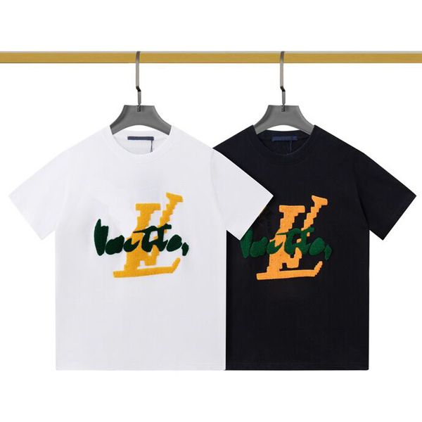 

summer new short sleeve t shirt double yarn fabric stereo letter shirt printing women men's round neck t shirt original sweatshirt polo, Black;brown