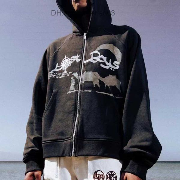 

men's hoodies sweatshirts 2023 shinharajuku zipper hoodie women's letter hoodie vintage super large sleeve street couple y2k gothi, Black