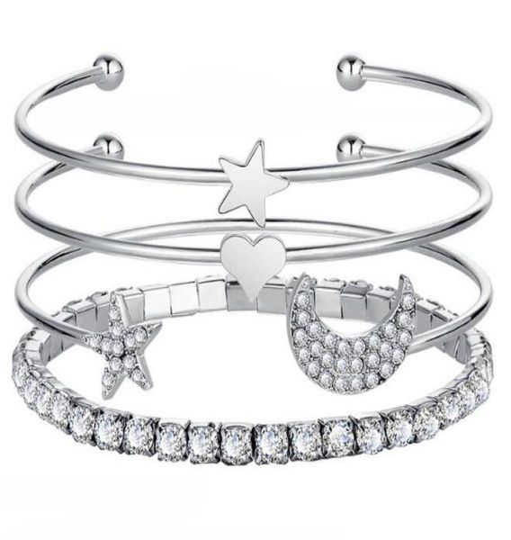 

4pcsset gold plated star heart moon bohemian bracelets bangle for diy fashion jewelry gift cr36 shipp56521484870311, Black