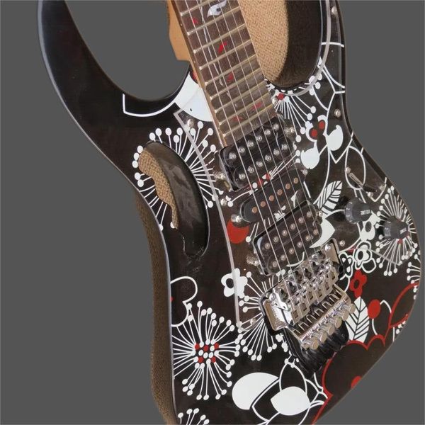 

patterned flower black electric guitar tree life mosaic floyd rose tremolo bridge
