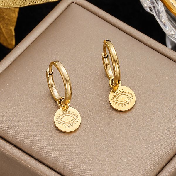 

european and american design sense light luxury personality earrings women's jewelry devil's eye sequin stainless steel earrings, Golden;silver