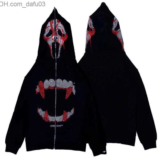

men's hoodies sweatshirts y2k loose vintage oversized glitter rhinestone zipper jacket korean fashion couple hoodie harajuku casual aut, Black