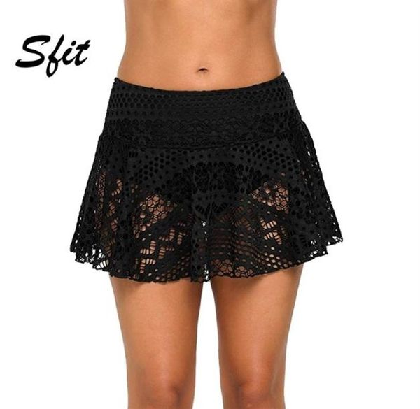 

sfit 2019 1 piece womens lace hollow out swimsuit tankini bottom swim board shorts stretch beach bottom sport swimming panty c19043337972, Black