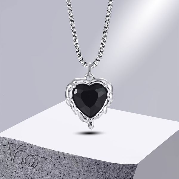 

pendant necklaces vnox design gothic black heart stone for men women liquid shaped copper metal collar 230801, Silver