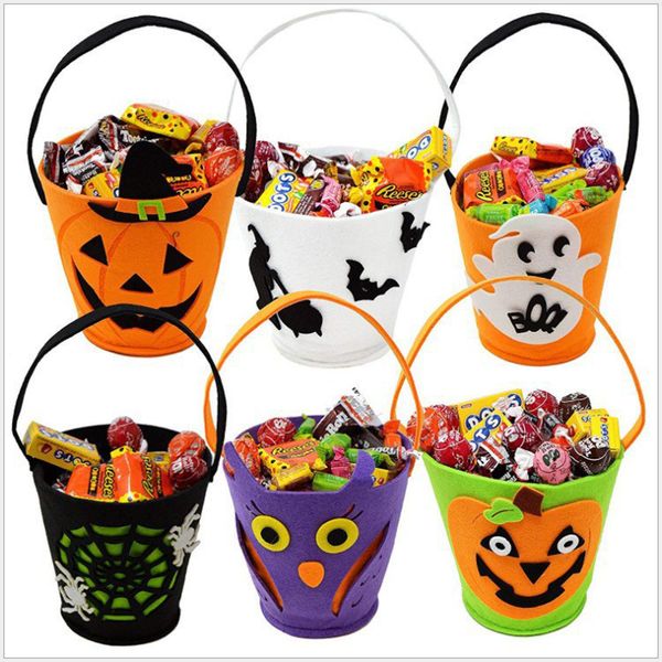 

10pcs stuff sacks holloween christmas pumpkin ghost felt non-woven bucket shaped children candy gift bag