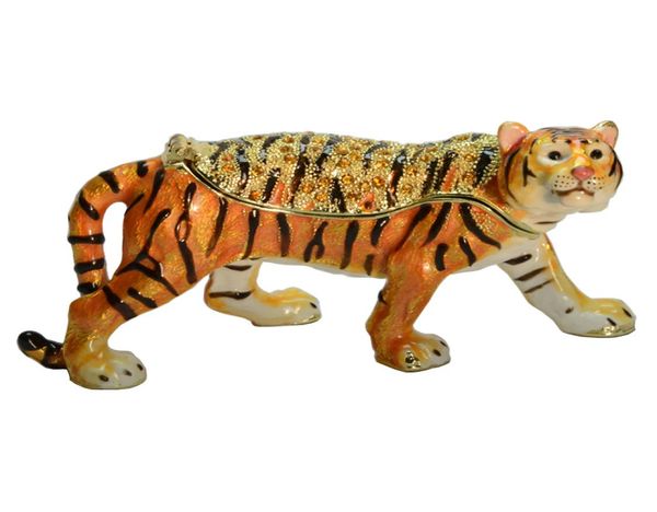 

vintage decoration wild animal figurine faberge style tiger trinket box decorative enamel jewelry gift box metal giftwares1348305, Black;white