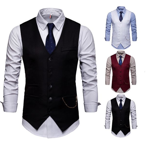 

men's vests men suit vest waistcoat chain business slim groom groomsman wedding dress blazer formal party v05 230802, Black;white