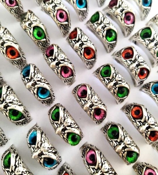 

30pcslot new retro cute men and women charm punk owl ring vintage multicolor eyes creative jewelry party gift favor7035914, Silver