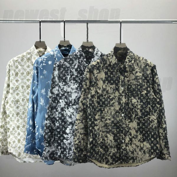 

high men's designer luxury dress shirts silk shirt luxury clothes long sleeve shows letter flowers paris print casual summer collar mix, White;black
