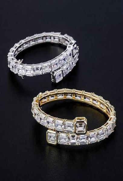 

14k yellow gold men ladies square diamond bangle bracelet 6mm iced out cubic zirconia tennis bracelet hiphop jewelry218i266u2120062, Golden;silver