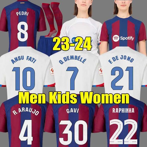 

lewandowski soccer jerseys 23 24 ansu fati barcelonas pedri gavi ferran raphinha rosalia 2023 2024 f. de jong dest camisetas football shirt, White;black