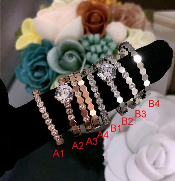 

cluster rings 925 sterling silver material bee my love ring inlaid with high carbon diamonds classic original honeycomb shape de7861370, Golden;silver