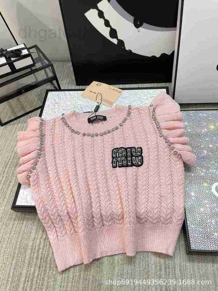 

women's knits & tees designer pre autumn new hollow out lace sleeve knitted tank with full diamond neckline cuff design for fashionable, White