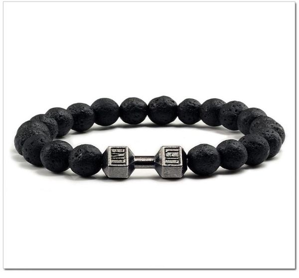 

lava bracelet black volcanic stone beads bracelets for women men fitness barbell jewelry mens bracelets7035918, Golden;silver