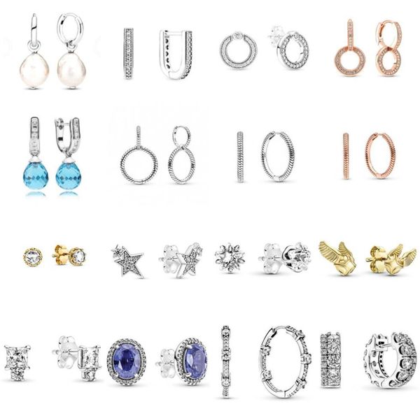 

2021 new 100% 925 sterling stud silver earringsclear cz studs heart ear charm beads fit original5274899, Golden;silver