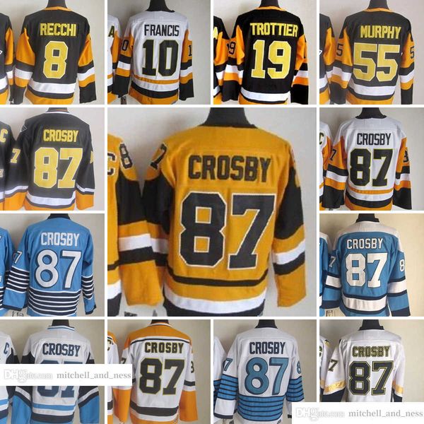 

1967-1999 movie retro ccm ice hockey jersey embroidery 87 sidney crosby 55 larry murphy 19 bryan trottier ron francis mark recchi vintage je, Black;red