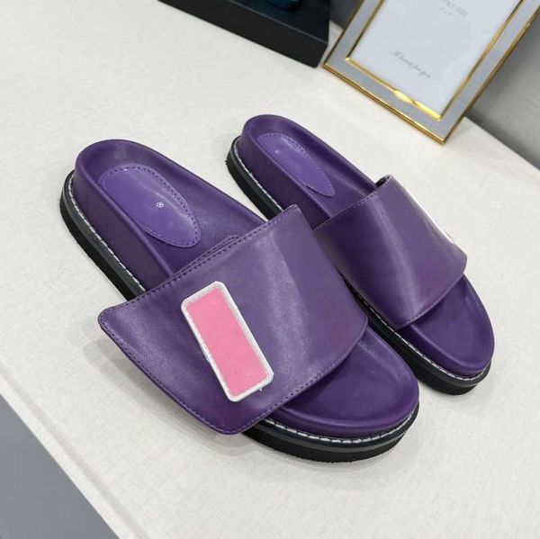 

vintage monograms brown sunset slippers designer padded calfskin slides women men beach pool chunky slides brand paris lu mules v flip flops, Black