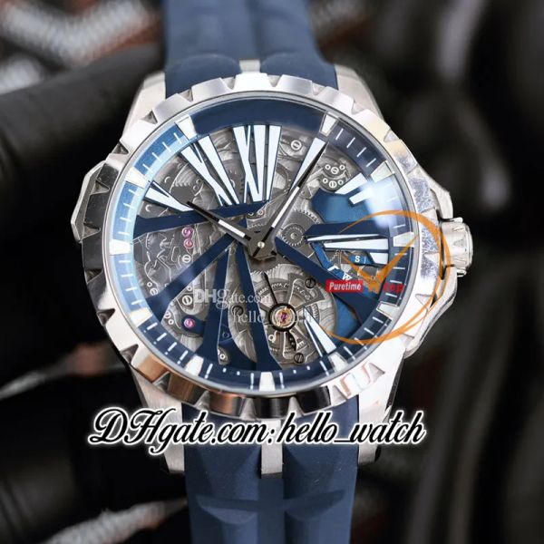 

new 46mm rddbex0842 automatic mens watch skeleton dial blue inner steel case blue rubber strap sport watches hwrd hello_watch g07a1, Slivery;brown