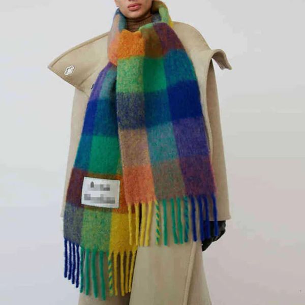 

scarves fashion luxury ac scarf men's women scarves imitation cashmere plaid wraps long student bib warm shawl rainbow thick lattice ta, Blue;gray