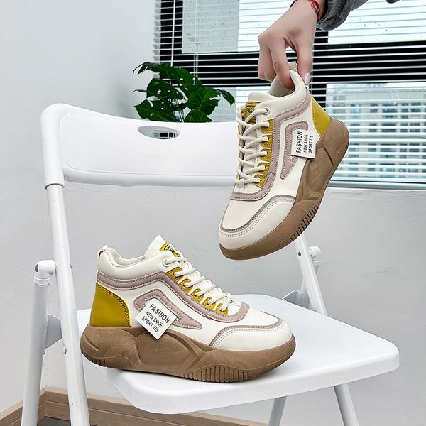 

2023 new casual shoes designer women fashion sneakers girls lace-up outdoot leather yellow green jogging womens platform trainers eur 35-40, Black