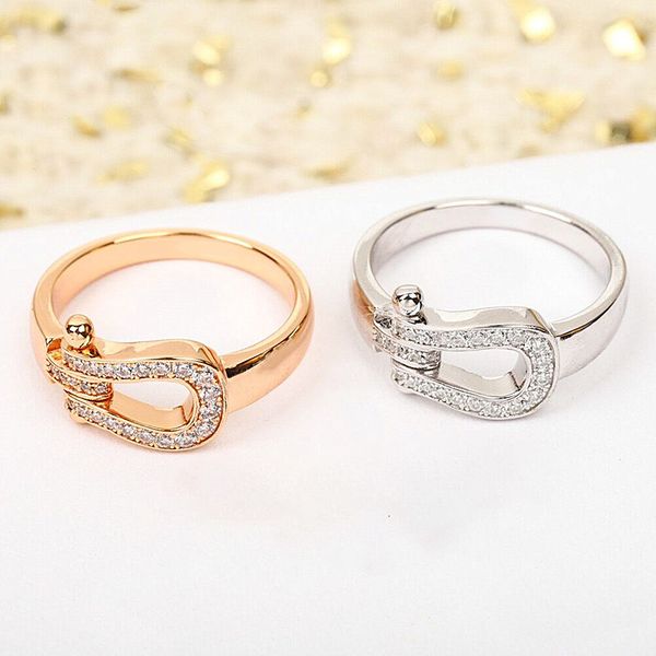 

wedding rings european selling 925 sterling silver zircon horseshoe ring for women s fashion luxury brand party high end design jewelry 2308, Slivery;golden