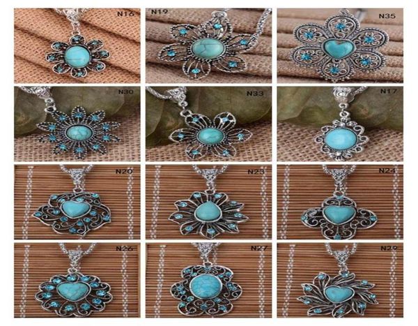 

flower tibetan silver turquoise necklacewith chain 12 pieces a lot mixed style fashion women039s diy european beads pendant 4266176
