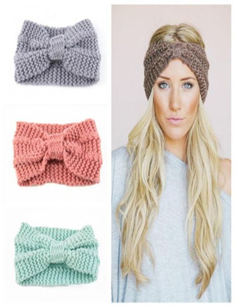 

women lady crochet bow knot turban knitted head wrap hairband winter ear warmer headband hair band accessories3319608, Silver