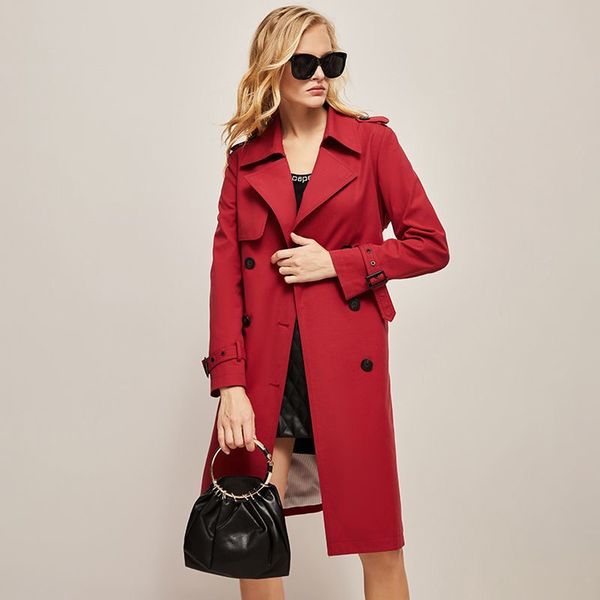 

designer luxury womens double breasted long trench coat belted lapel overcoat windproof classic outerwear, Tan;black