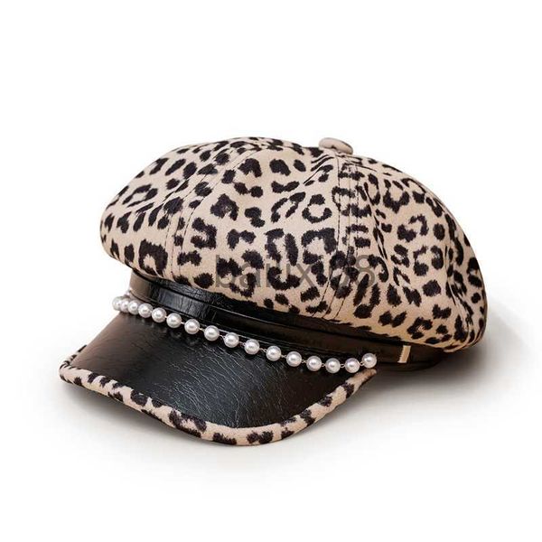 

stingy brim hats leopard pearl spring autumn women fashion korean version beret shading girl personality peaked cap newsboy hat j230802, Blue;gray