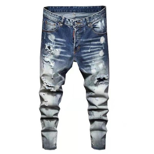 

2022 designer luxurys mens pants skinny jeans high street stickers light wash ripped long blue motorcycle rock revival joggers tru4070223