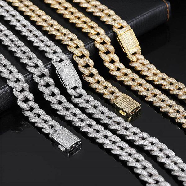 

12mm cuban chain hip hop micro-inlaid zircon four rows full diamond necklace gold silver plated mens chain