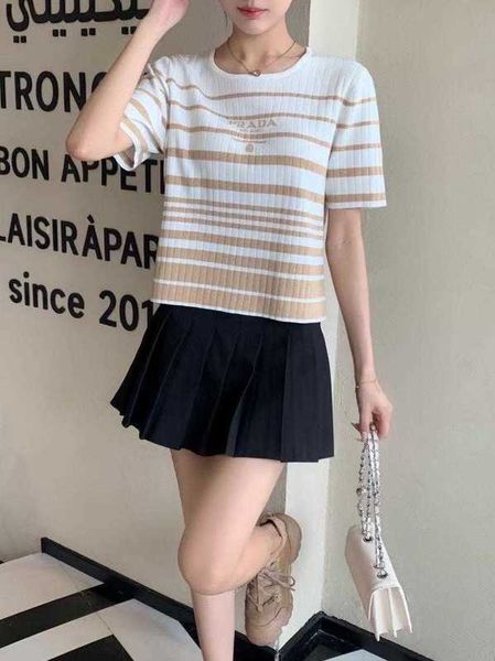 

women's blouses & shirts designer p family 23 spring/summer new letter printing round neck contrast design slim fit knitwear short slee, White