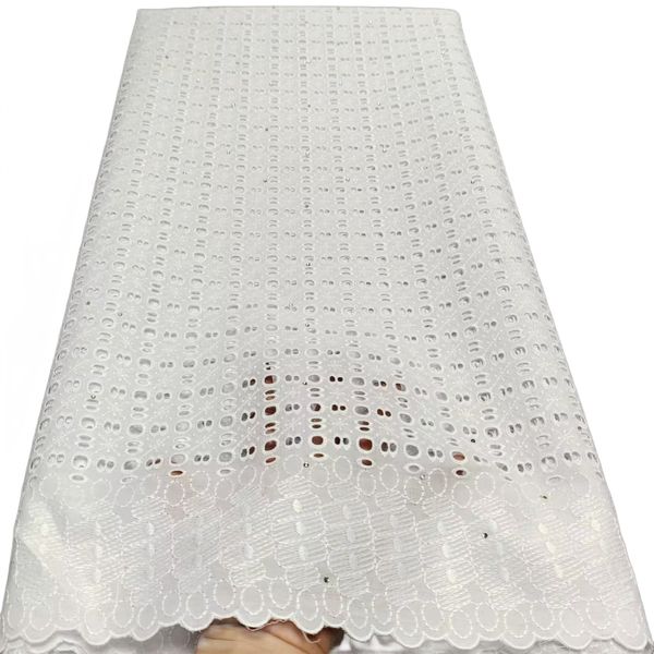 

2023 dry lace swiss fabric 5 yards nigerian ladies rhinestones perforated textile costume white dentelle party wedding formal apparel cloth, Black;white