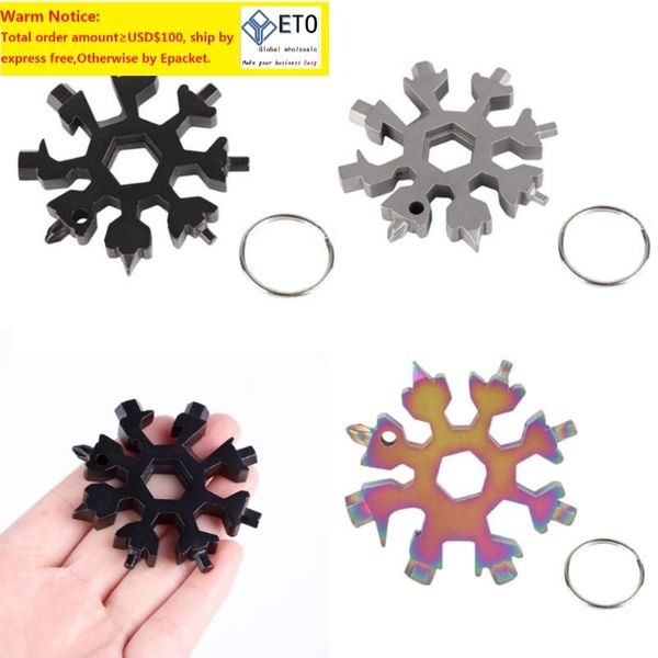 

portable 18 in 1 multifunction mini tool snowflake multi pocket tool keyring key ring spanner hex wrench camp survive outdoorzz