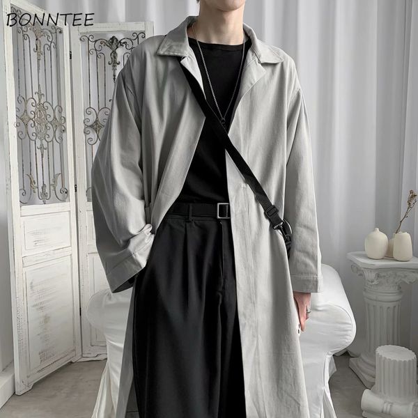 

men's casual shirts trench men loose solid coats all match handsome turn down collar hong kong style design sashes male arrival chic 2, White;black