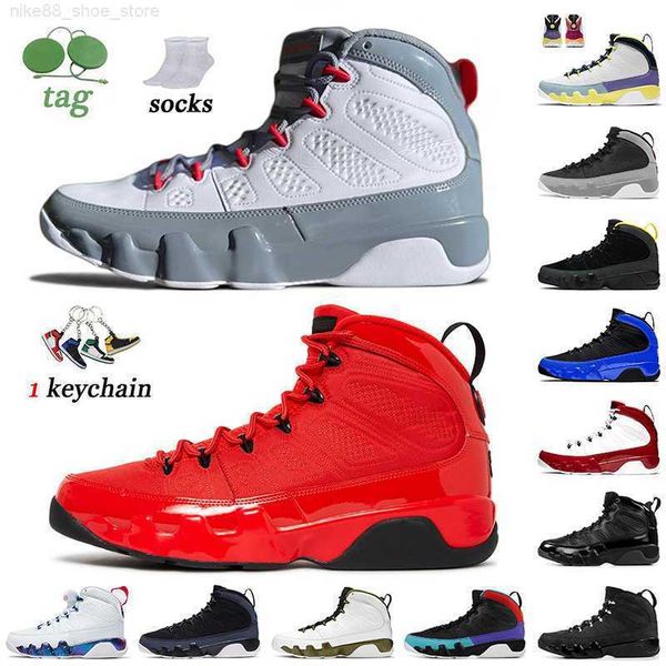

2022 jumpman 9 basketball shoes 9s fire red particle grey chile change the world university gold space jam trainers racer blue patent, Black
