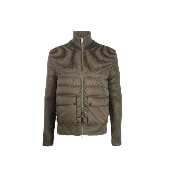 

monclairer winter fashion stand collar mens down jacket double pockets men knitted jacket arm badge knit jacket men cardigan coat asian size, Black