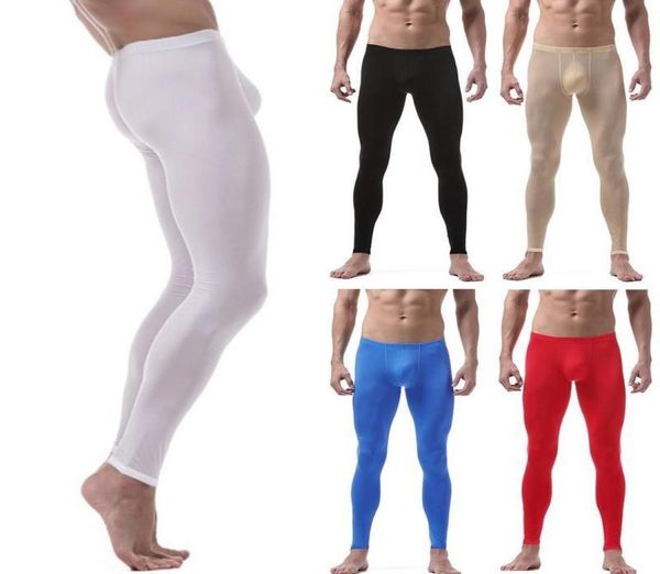 

ice silk trousers men nylon transparent long skinfriendly pouch sheer leggings spandex lounge tights men039s thermal unde7146389, Black;white