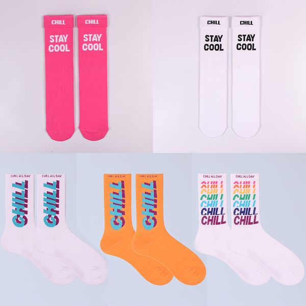 

men s socks 3 pairs stay cool chill letters hip hop harajuku pink socks skateboard orange cotton colorful letter long women sock 230802, Black